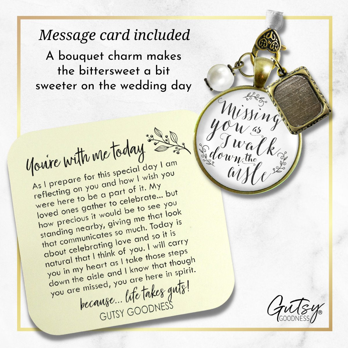 Bouquet Wedding Charm Missing You Walk Down Aisle Memorial White Bridal Photo Jewelry;
