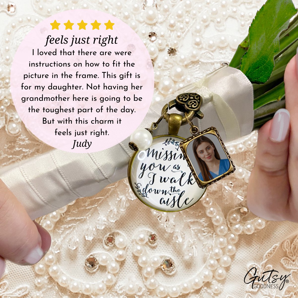 Bouquet Wedding Charm Missing You Walk Down Aisle Memorial White Bridal Photo Jewelry;