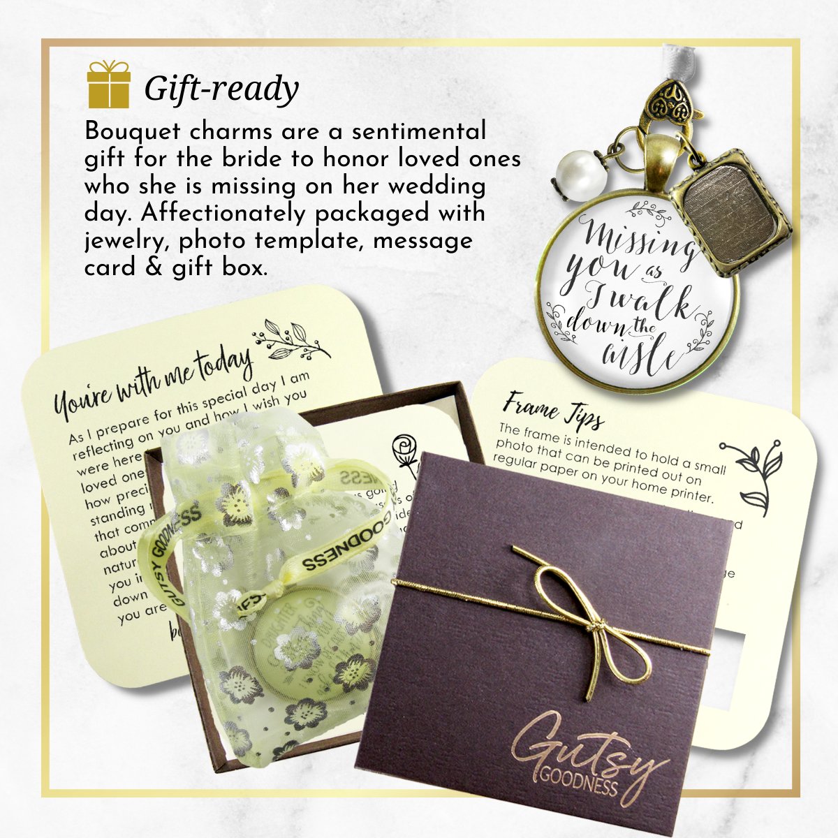 Bouquet Wedding Charm Missing You Walk Down Aisle Memorial White Bridal Photo Jewelry;
