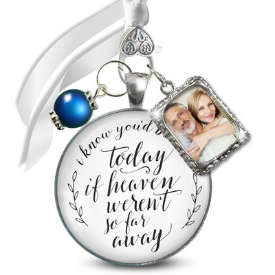 Wedding Bouquet Memorial Charm You'd Be Here Heaven Silvertone White Blue Bead Jewel