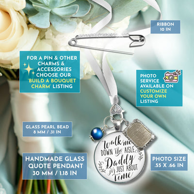 Wedding Bouquet Charm Walk Me Down Aisle Daddy Blue Bead Memorial Jewelry Photo Frame