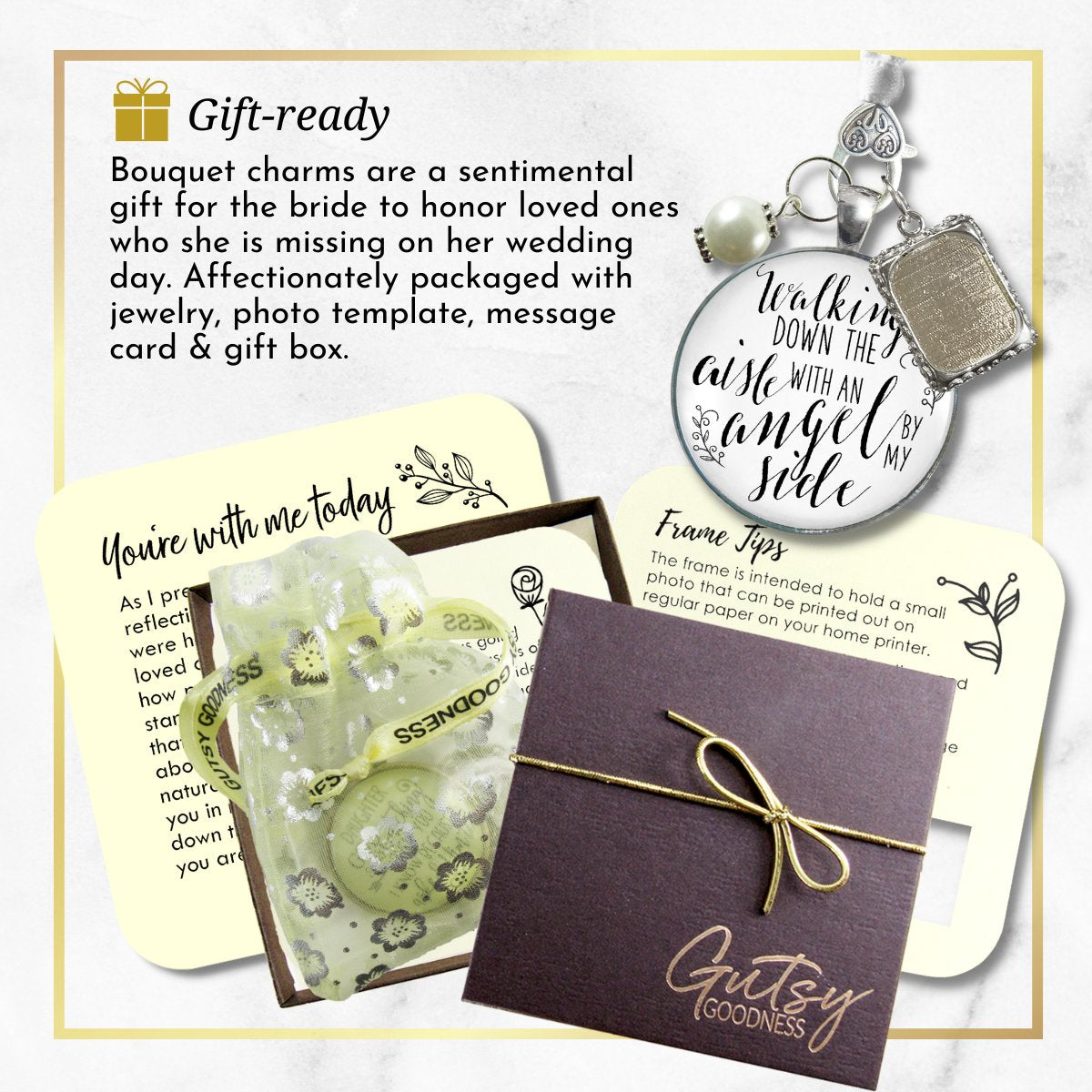 Walking Down the Aisle With an Angel Memorial Wedding Bouquet Charm | Silver