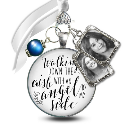 Bouquet Wedding Charm Walking Down Aisle Angel Silver Bridal Memorial Photo Jewelry 2 Frames