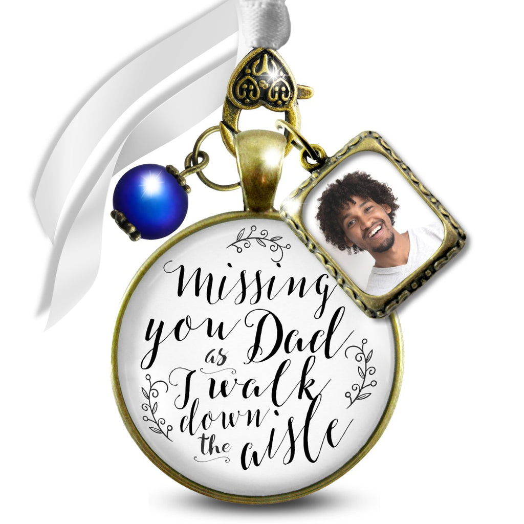 Bridal Bouquet Charm Missing You Dad White Vintage Wedding Father Memorial Frame