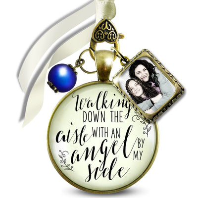 Walking Down The Aisle With An Angel Memorial Bouquet Charm Bronze Cream Glass Blue Pearl 1 Frame