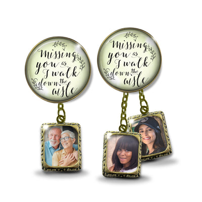 Groom's Boutonniere Pin Wedding Memorial Missing You As I Walk Bronze Photo Picture Frame Charm