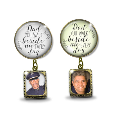 Wedding Memorial Boutonniere Pin Photo Frame Honor Father Dad Bronze White For Men