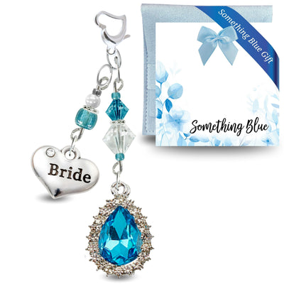 Something Blue Aquamarine Teardrop Wedding Bouquet Charm for Bride, Bridal Shower Gift