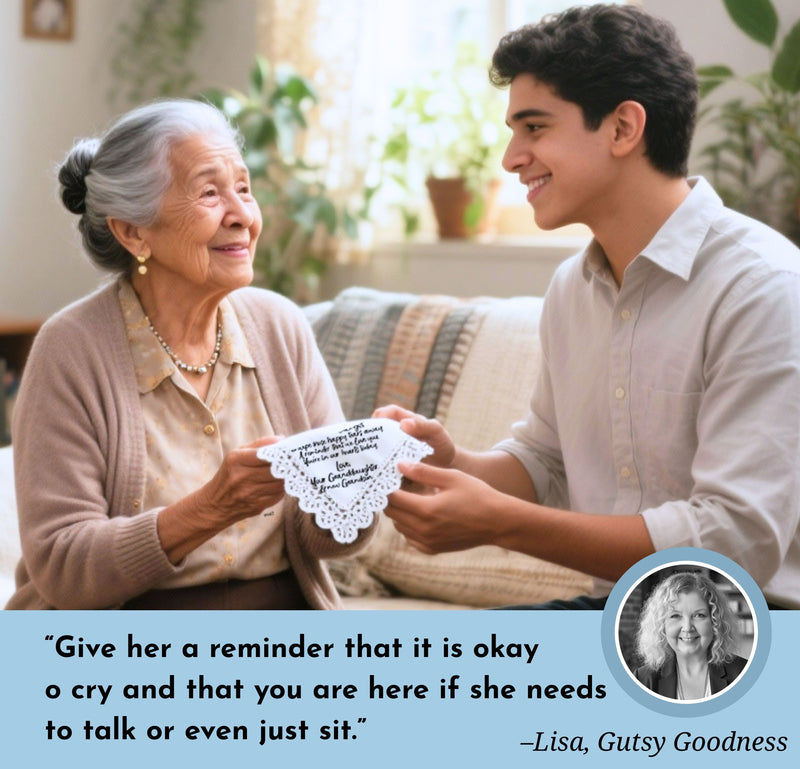 Sympathy Gift Handkerchief Grieving Loss |  I Look Up, Smile, Know it's You Hanky | Religious Keepsake, Angel Charm Card, Elegant Envelope