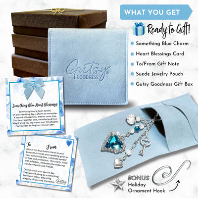 Something Blue Aquamarine Heart Wedding Bouquet Charm for Bride | Key to My Heart
