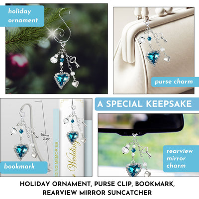 Something Blue Aquamarine Heart Wedding Bouquet Charm for Bride | Key to My Heart