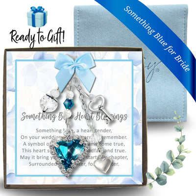 Something Blue Aquamarine Heart Wedding Bouquet Charm for Bride | Key to My Heart