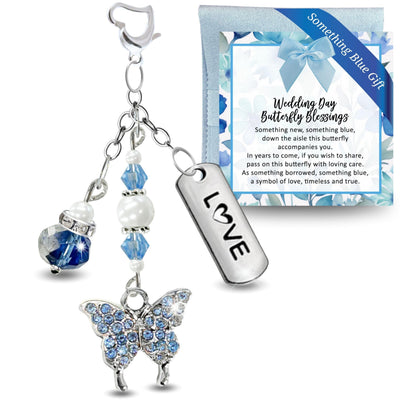 Something Blue Sky Blue Butterfly Wedding Bouquet Charm for Bride, Bridal Shower Gift