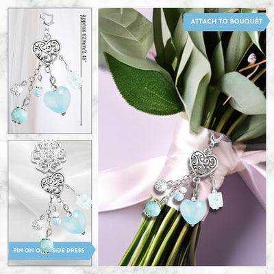 Something Blue Ice Blue Heart Wedding Bouquet Charm for Bride, Bridal Shower Gift