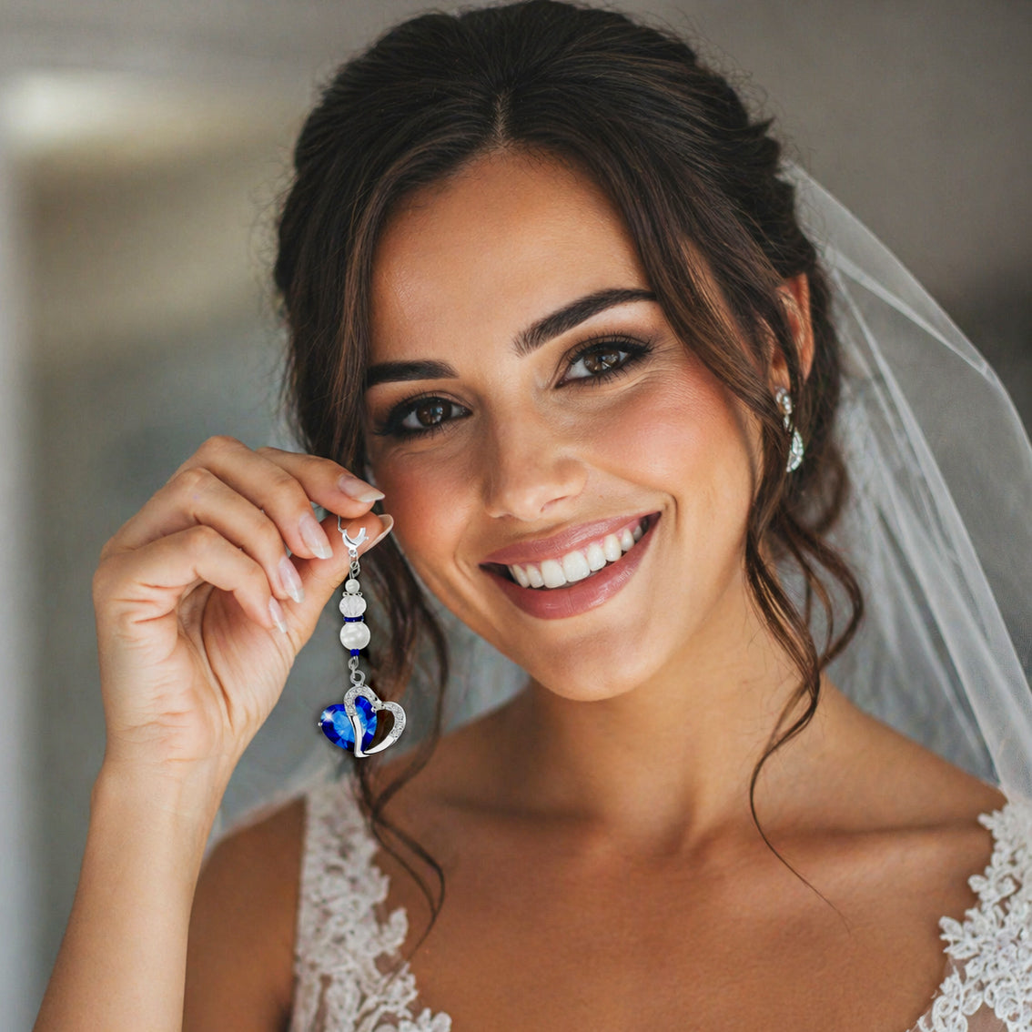 Something Blue Heart Wedding Bouquet Charm for Bride | Bridal Keepsake Gift