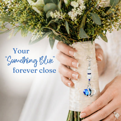 Something Blue Heart Wedding Bouquet Charm for Bride | Bridal Keepsake Gift