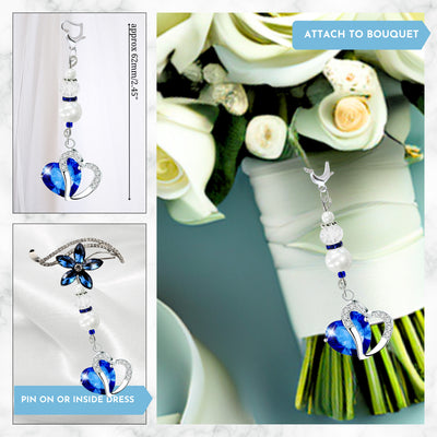 Something Blue Heart Wedding Bouquet Charm for Bride | Bridal Keepsake Gift