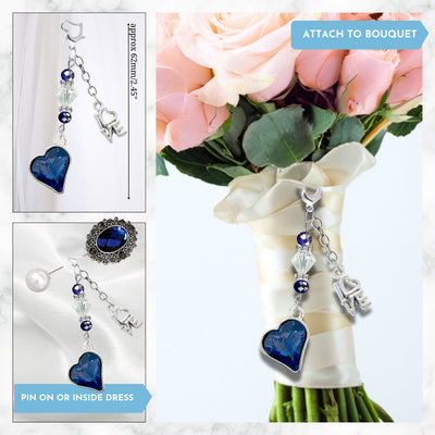 Something Blue Navy Blue Heart Wedding Bouquet Charm for Bride, Bridal Shower Gift