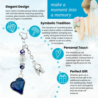 Something Blue Navy Blue Heart Wedding Bouquet Charm for Bride, Bridal Shower Gift