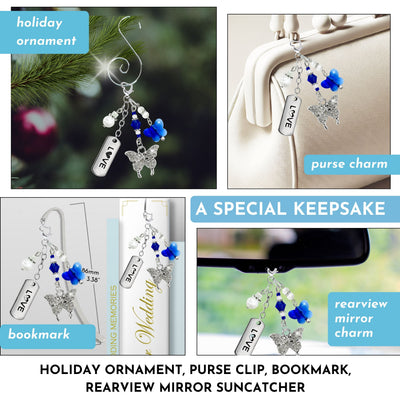Something Blue Cobalt Blue Butterfly Wedding Bouquet Charm for Bride, Bridal Shower Gift
