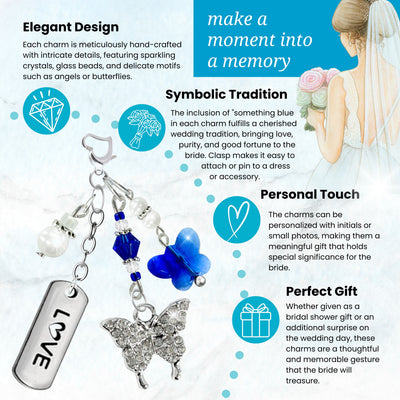Something Blue Cobalt Blue Butterfly Wedding Bouquet Charm for Bride, Bridal Shower Gift