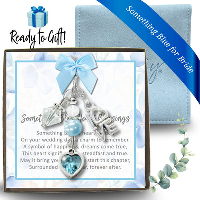 Something Blue Ice Blue Heart Wedding Bouquet Charm for Bride | Cubic Zirconia