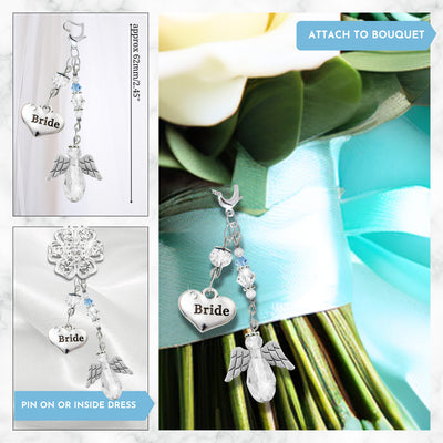 Something Blue Angel Wedding Bouquet Charm for Bride | Luminous Teardrop