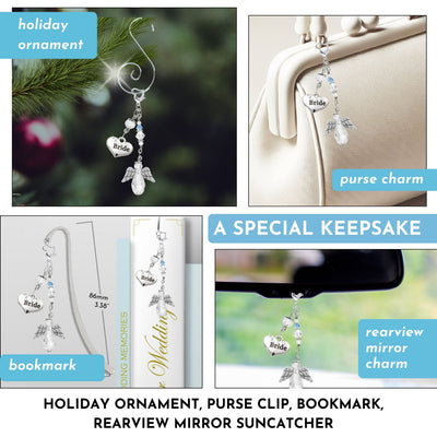 Something Blue Angel Wedding Bouquet Charm for Bride | Luminous Teardrop