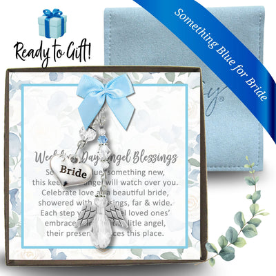 Something Blue Angel Wedding Bouquet Charm for Bride | Luminous Teardrop