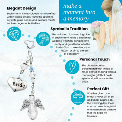 Something Blue Angel Wedding Bouquet Charm for Bride | Luminous Teardrop