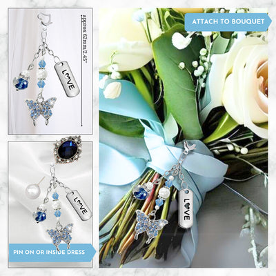 Something Blue Sky Blue Butterfly Wedding Bouquet Charm for Bride, Bridal Shower Gift