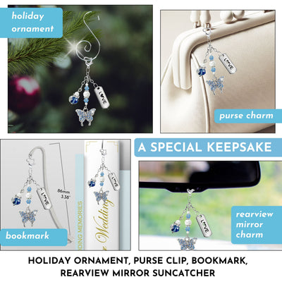 Something Blue Sky Blue Butterfly Wedding Bouquet Charm for Bride, Bridal Shower Gift
