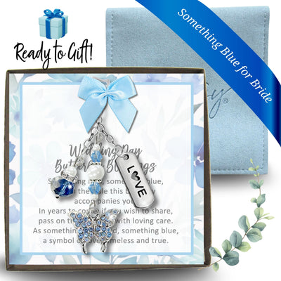 Something Blue Sky Blue Butterfly Wedding Bouquet Charm for Bride, Bridal Shower Gift