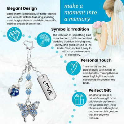 Something Blue Sky Blue Butterfly Wedding Bouquet Charm for Bride, Bridal Shower Gift