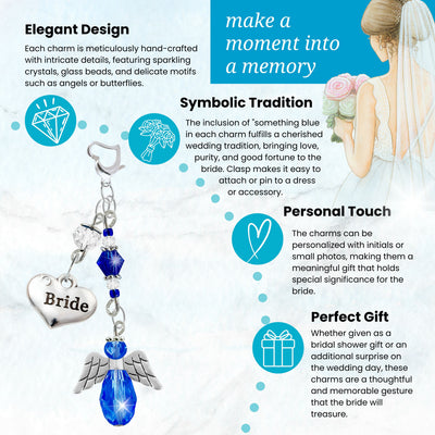 Something Blue Elemental Blue Angel Wedding Bouquet Charm for Bride, Bridal Shower Gift