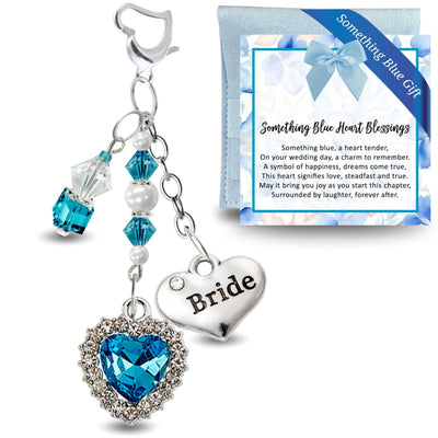 Something Blue Caribbean Blue Heart Wedding Bouquet Charm for Bride, Bridal Shower Gift