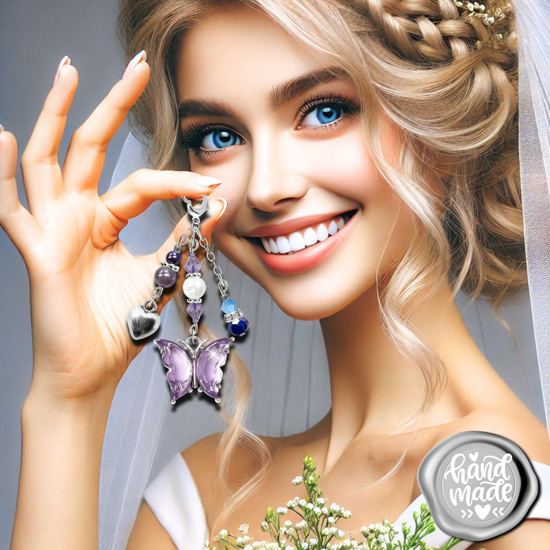 Something Blue Lilac Purple Butterfly Wedding Bouquet Charm for Bride, Bridal Shower Gift
