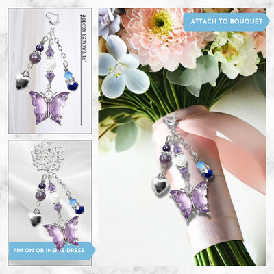 Something Blue Lilac Purple Butterfly Wedding Bouquet Charm for Bride, Bridal Shower Gift