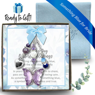 Something Blue Lilac Purple Butterfly Wedding Bouquet Charm for Bride, Bridal Shower Gift