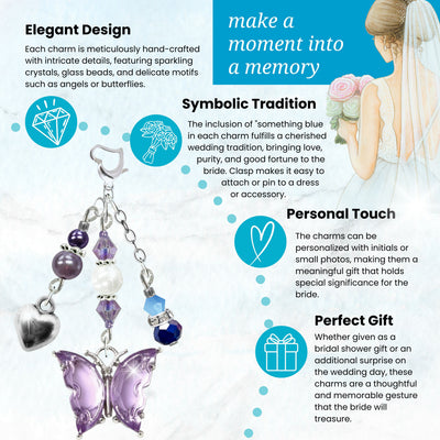 Something Blue Lilac Purple Butterfly Wedding Bouquet Charm for Bride, Bridal Shower Gift