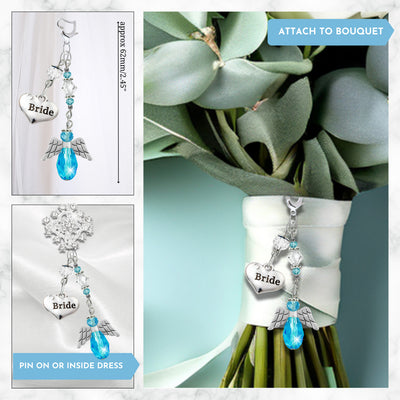Something Blue Aqua Teal Angel Wedding Bouquet Charm for Bride, Bridal Shower Gift