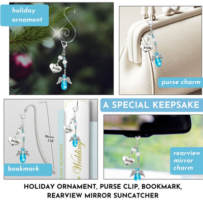 Something Blue Aqua Teal Angel Wedding Bouquet Charm for Bride, Bridal Shower Gift