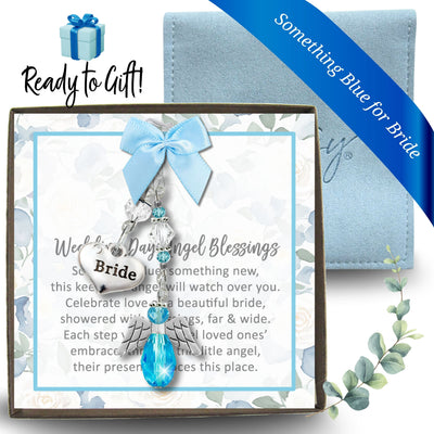 Something Blue Aqua Teal Angel Wedding Bouquet Charm for Bride, Bridal Shower Gift