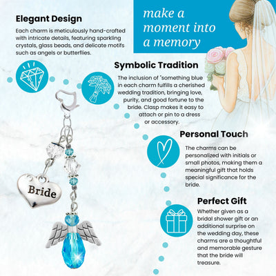 Something Blue Aqua Teal Angel Wedding Bouquet Charm for Bride, Bridal Shower Gift