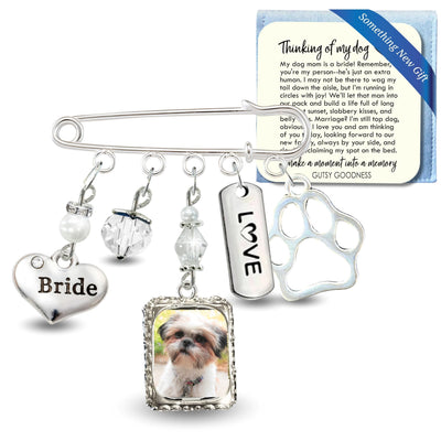 Something Blue Wedding Pin for Bride | Love My Dog Who Can't Attend, Paw Print Charm