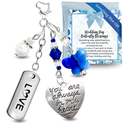 Something Blue Royal Blue Butterfly Wedding Bouquet Charm for Bride | Always In My Heart