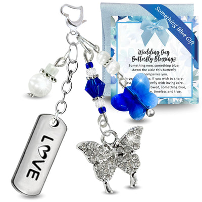 Something Blue Cobalt Blue Butterfly Wedding Bouquet Charm for Bride, Bridal Shower Gift
