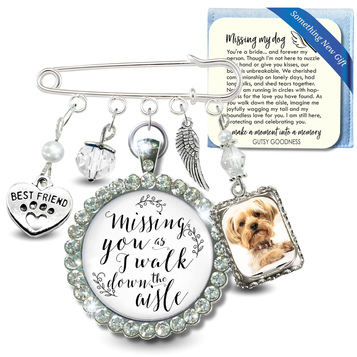 Something Blue Dog Memorial Wedding Pin for Bride | Luna Photo Charm, Bridal Shower Gift