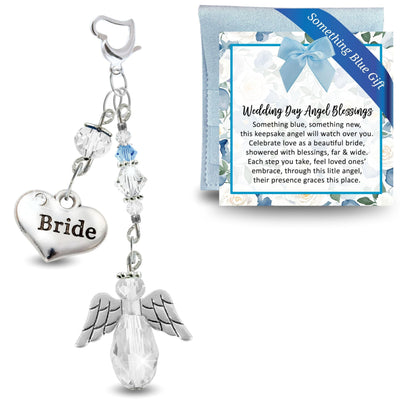 Something Blue Angel Wedding Bouquet Charm for Bride | Luminous Teardrop