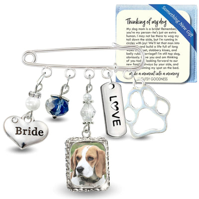 Something Blue Dog Wedding Pin for Bride | Dog Who Can't Attend, Paw Print & Photo Frame